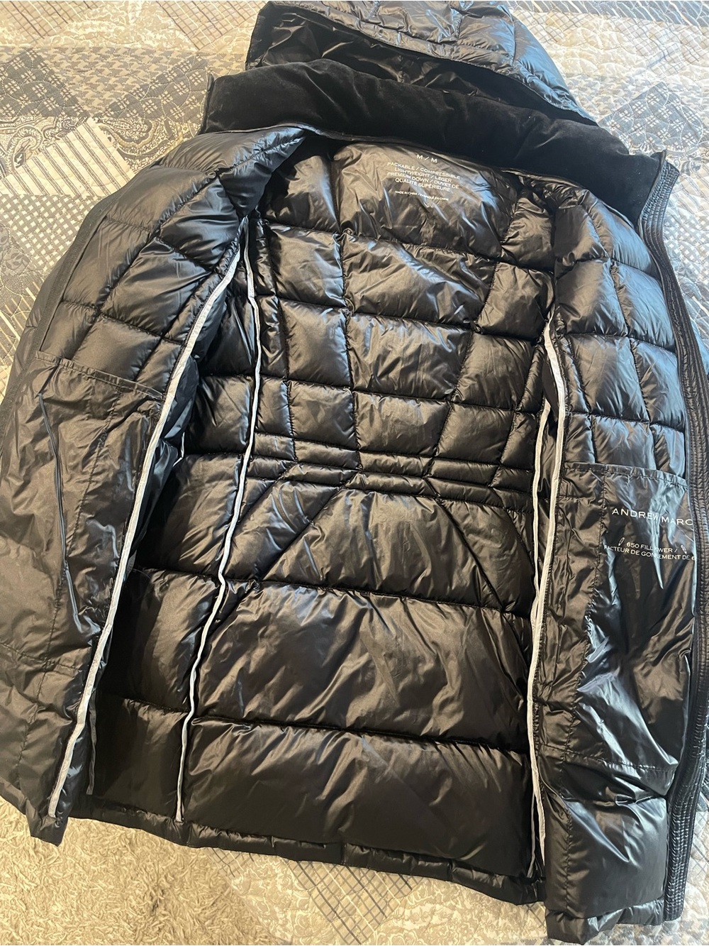 Black Long Puffer Coat with Hood - Picture 3 of 3